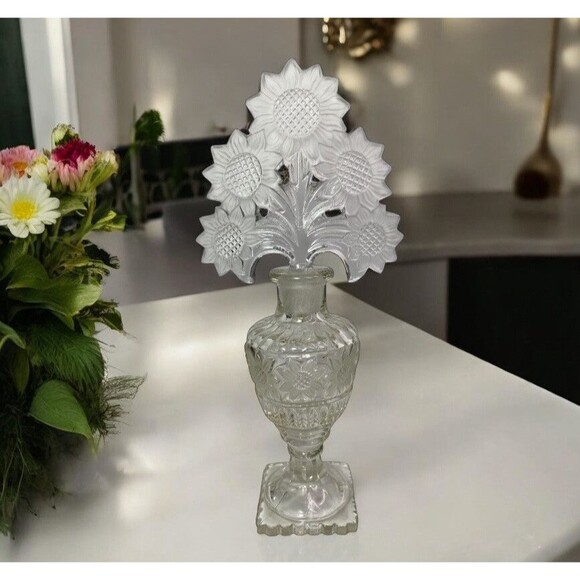 Imperial Glass Co Other - VTG Imperial Nouveau Glass Perfume Bottle Sunflower Stopper Large 10.25” MCM